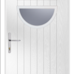 White door with a gray half-circle window