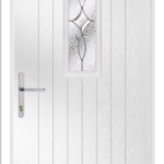 White door with decorative glass panel 