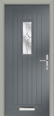 Grey door set with decorative glass panel 