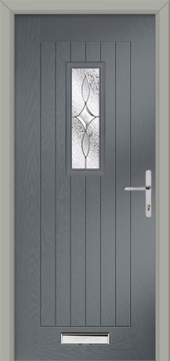 Grey door set with decorative glass panel 