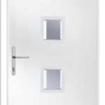 White door with two small windows on a white background