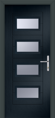 Dark grey glass panelled door in a grey frame