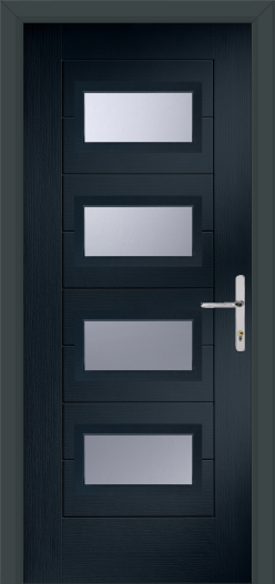 Dark grey glass panelled door in a grey frame