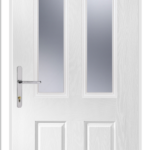 White door with glass panels and a handle