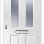 White door with glass panels and a mail slot