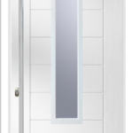 White door with a glass panel on a white background