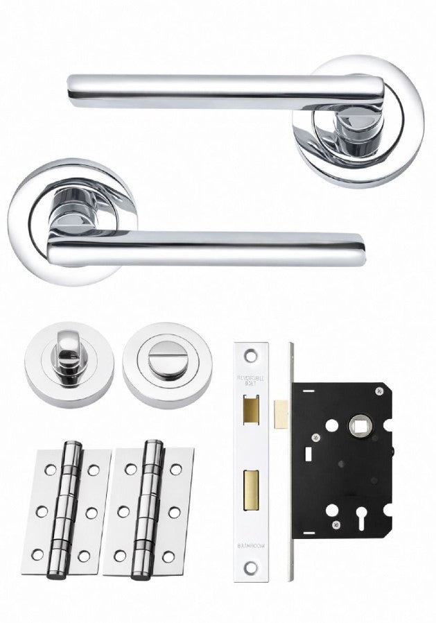 AMORA DOOR HANDLE ON ROSE – BATHROOM PACK – POLISHED CHROME