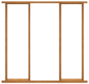 Wooden frame with three vertical slats on a white background