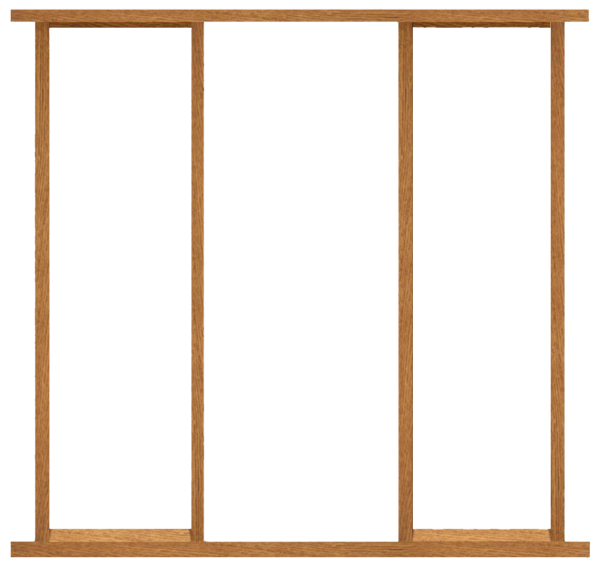 Wooden frame with three vertical slats on a white background