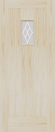 Wooden door with a diamond-shaped glass panel