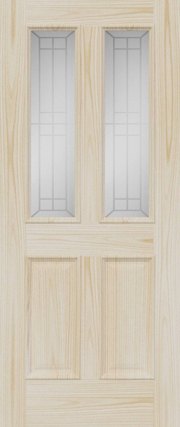 Wooden door with glass panels and a light finish