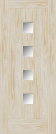 Wooden door with glass panels on a light wood background