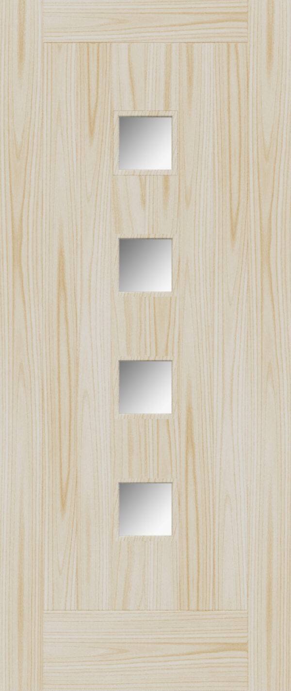 Wooden door with glass panels on a light wood background