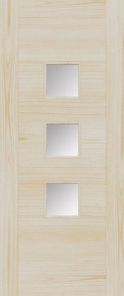 Wooden door with three square glass panels