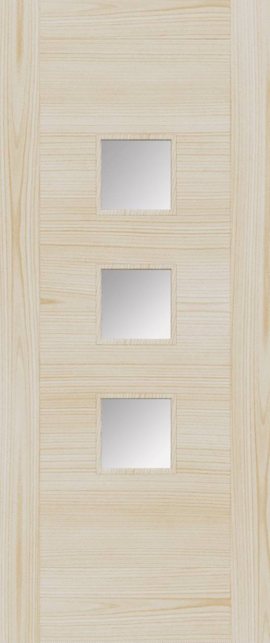 Wooden door with three square glass panels