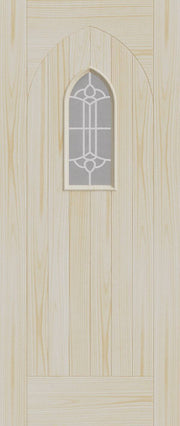 Wooden door with a decorative glass panel
