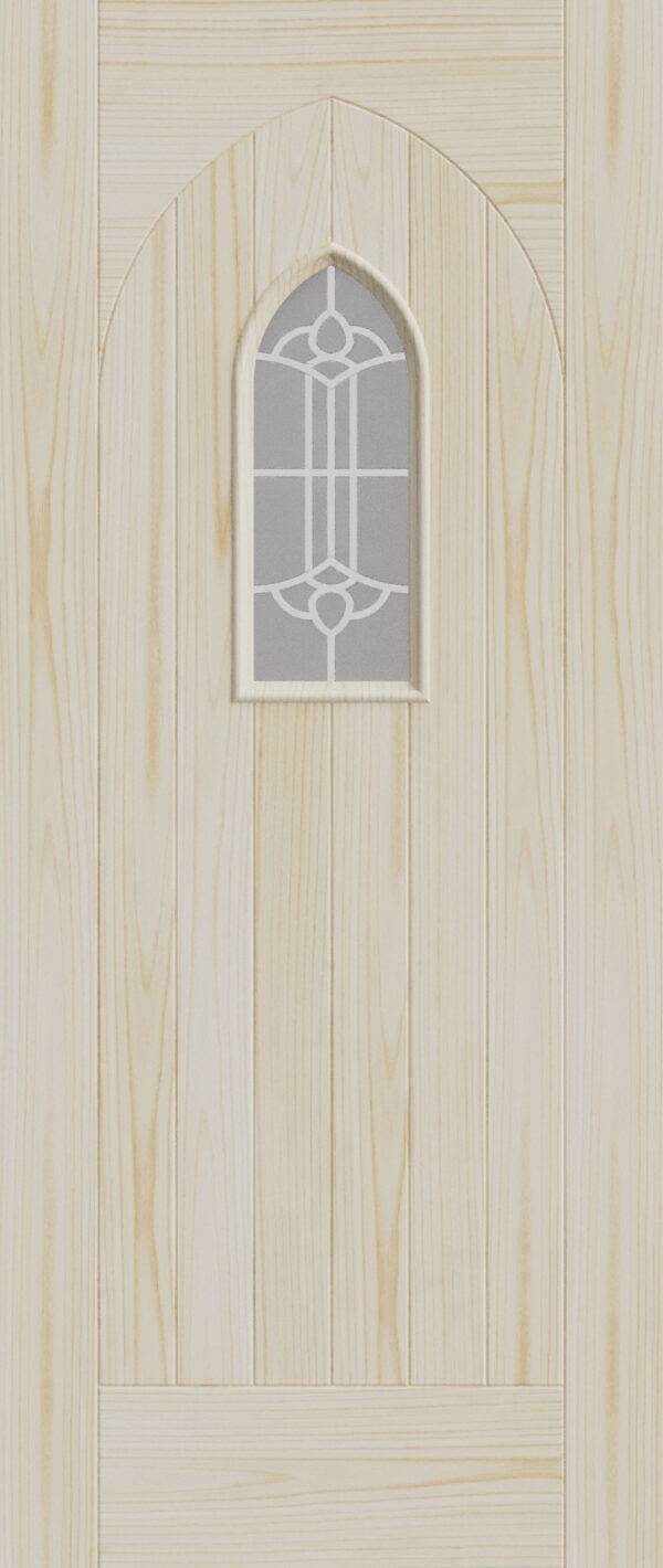 Wooden door with a decorative glass panel