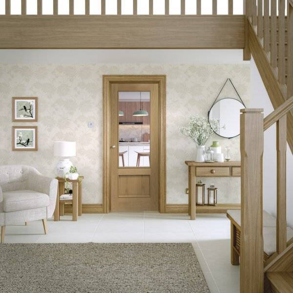 INTERNAL OAK ANDRIA WITH CLEAR BEVELLED GLASS AND RAISED MOULDINGS