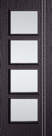 Dark wooden door with a glass panel design