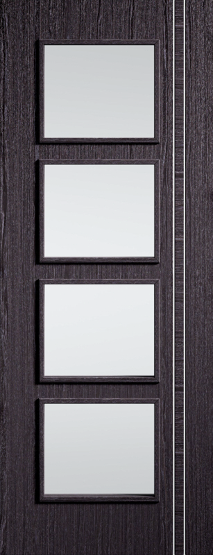 Dark wooden door with a glass panel design