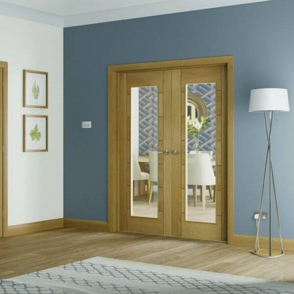 PALERMO INTERNAL OAK REBATED DOOR PAIR WITH CLEAR GLASS
