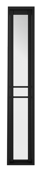 Black-framed glass door sidelight with a white background