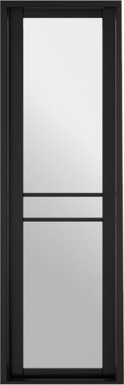 Black-framed glass door sidelight with a modern design