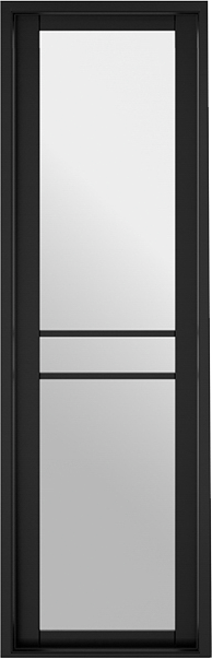 Black-framed glass door sidelight with a modern design