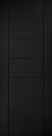 Black door panel with horizontal slats