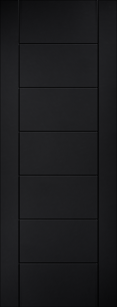 Black door panel with horizontal slats