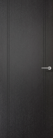 Black door with a silver handle on a dark background
