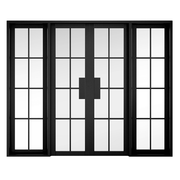 Black-framed room divider with grid pattern on a white background