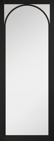 White door with black frame and arch design