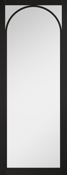 White door with black frame and arch design