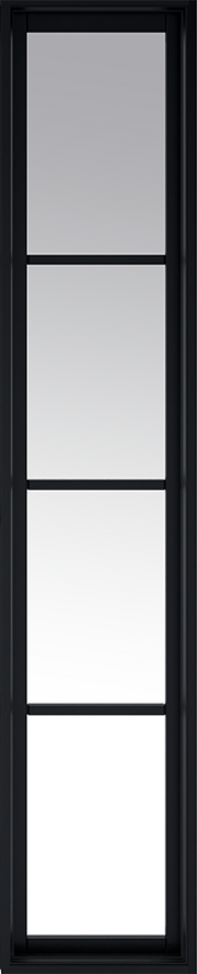 Window frame with black trim and glass panels
