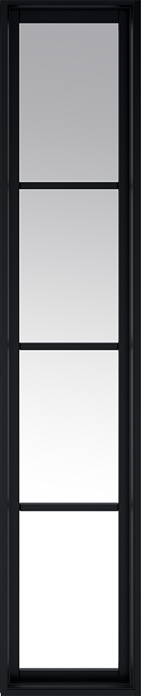 Window frame with black trim and glass panels