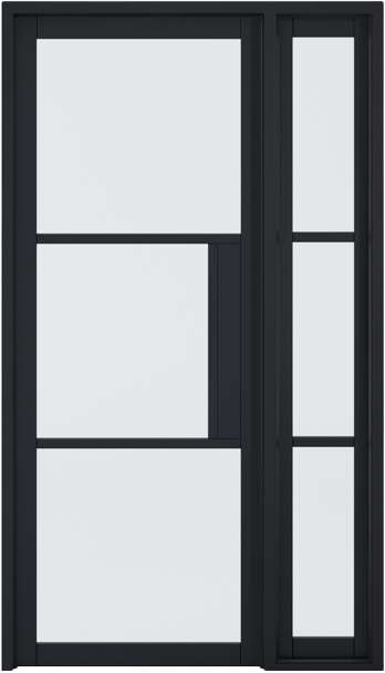 Black-framed sliding glass door with transparent panels
