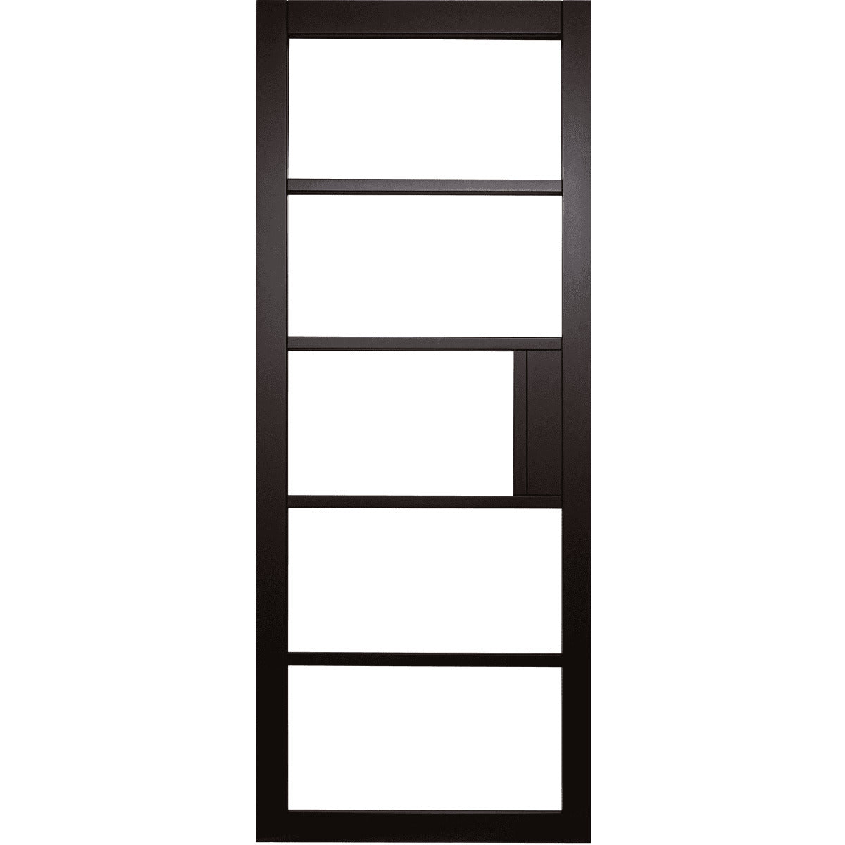 Black ladder shelf with five rungs on a white background