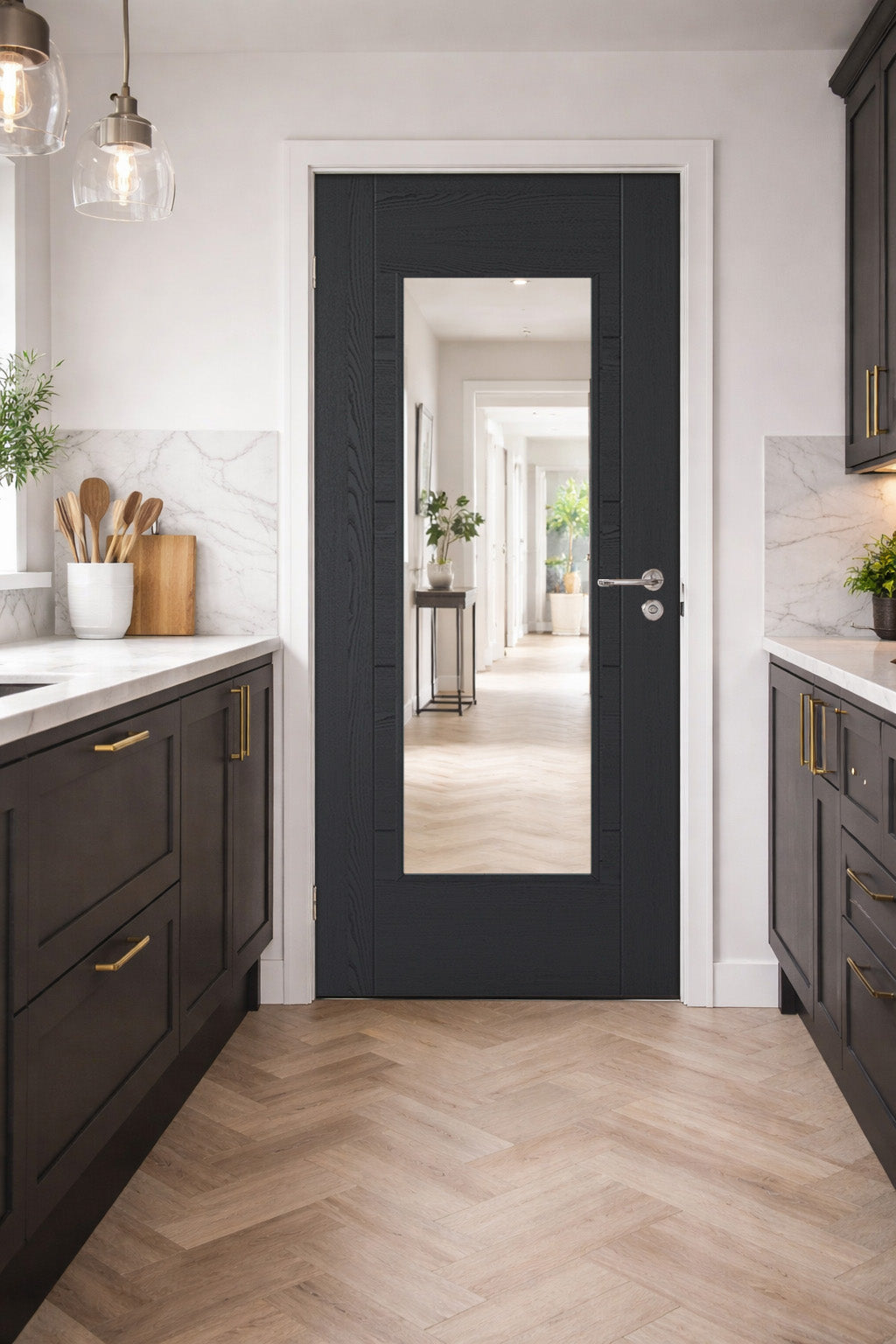 INTERNAL BLACK PREFINISHED OAK ISEO FIRE GLAZED DOOR