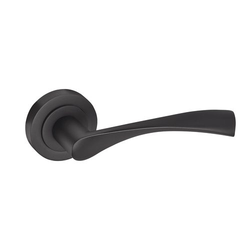 BOSTON CURVED MATT BLACK WING LEVER ON ROUND ROSE HANDLE PACK – PRIVACY