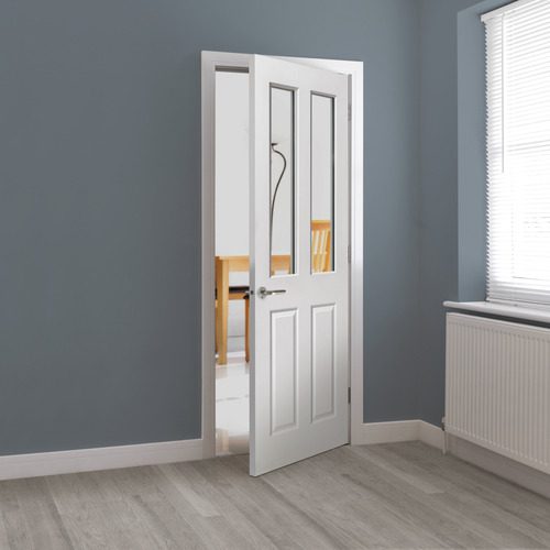 ANTERBURY GLAZED GRAINED WHITE PRIMED MOULDED PANELLED INTERNAL DOOR