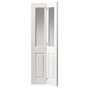 White bi-fold door with glass panels on a white background