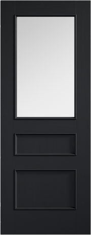 Black door with a single rectangular glass panel