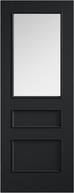 Black door with a single rectangular glass panel