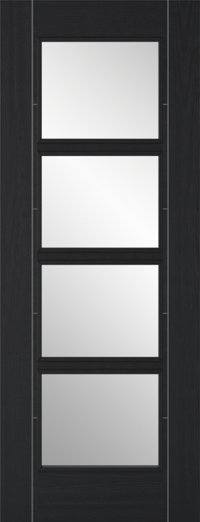 Modern door with glass panels in a dark wood finish