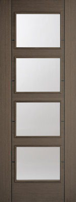 Wooden door with four rectangular glass panels