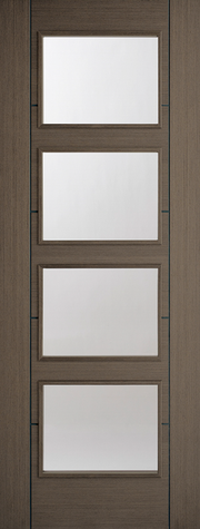Wooden door with four rectangular glass panels
