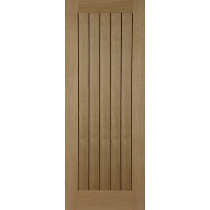 Wooden door with horizontal slats on a white background