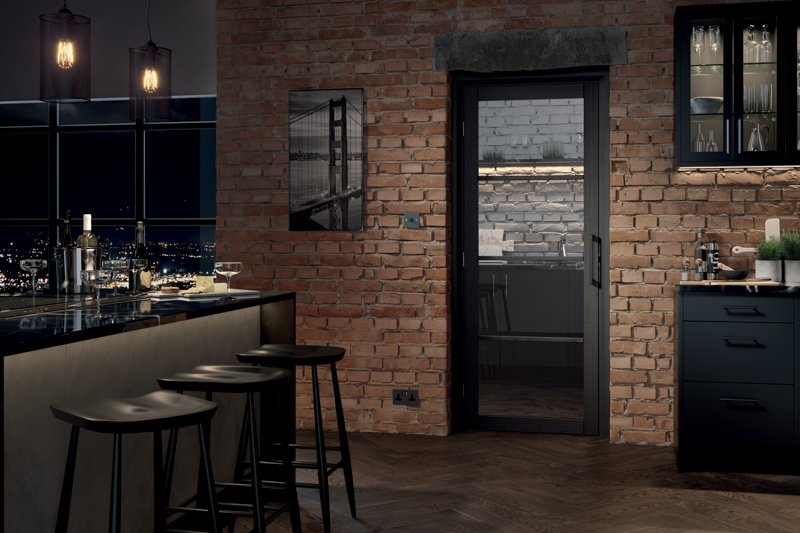 DARK CHARCOAL SOHO GLAZED 4L PREFINISHED INTERNAL DOOR
