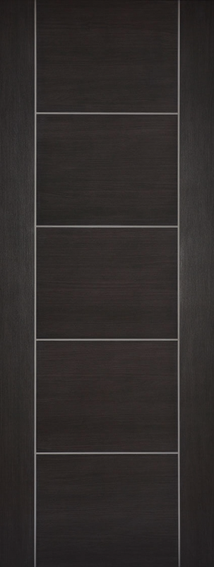 Dark wooden door with horizontal slats